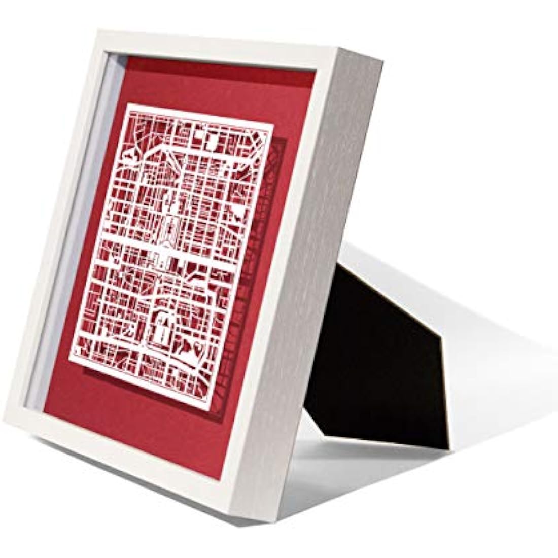 O3 DESIGN STUDIO Beijing Paper Cut Map framed, White map, White frame, 9x9 inches, Gift Boxed, 4 background color, self-changing, Paper Art