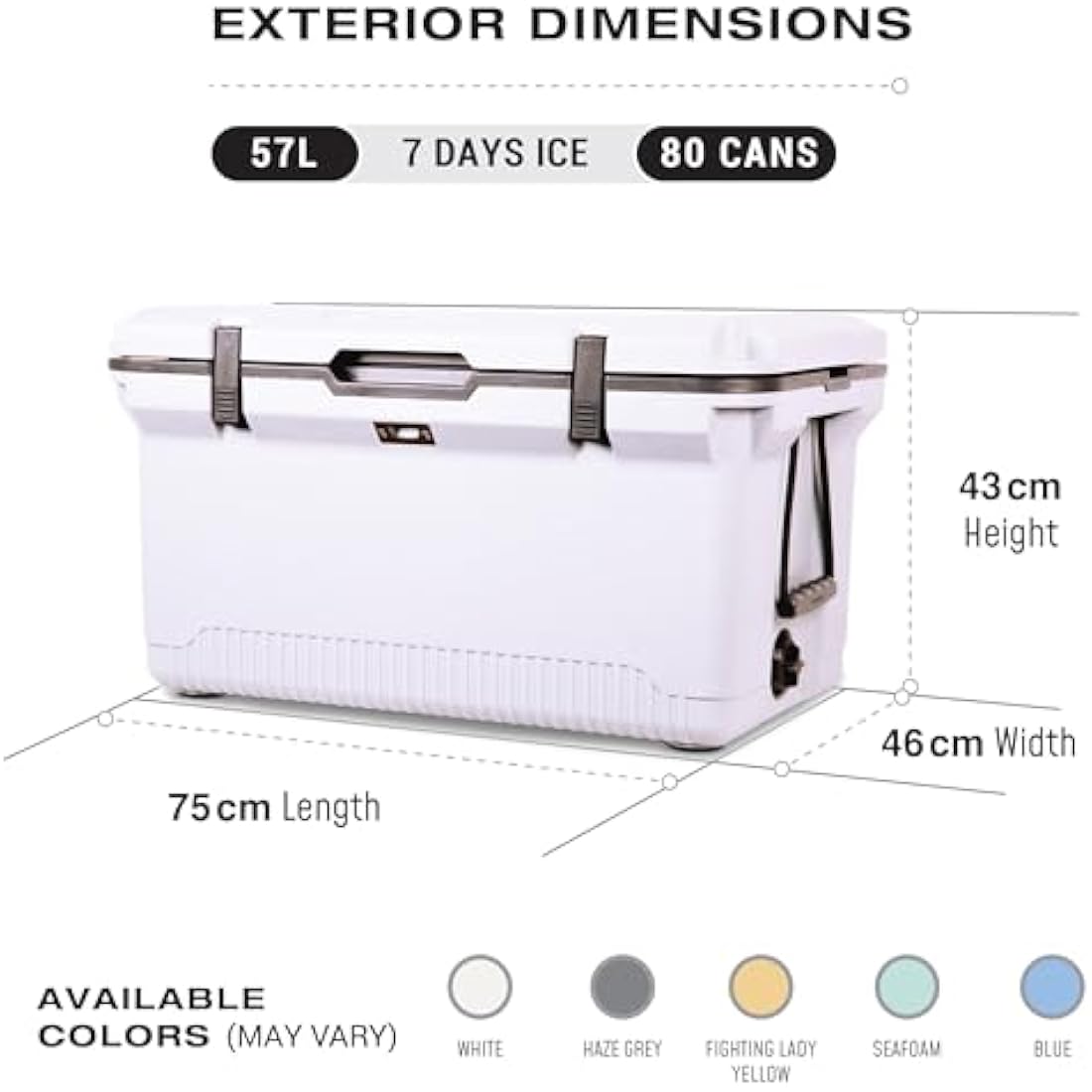 ENGEL Ultra-Light 56.8 L Cooler Box - Injection Molded Cool Box Large Enough for 80 Cans, Keeps Ice up to 7 Days, Camping Cooler Suitable for Picnics, Festivals, Beach & Travel, 75 x 45.7 x 43.2 CM