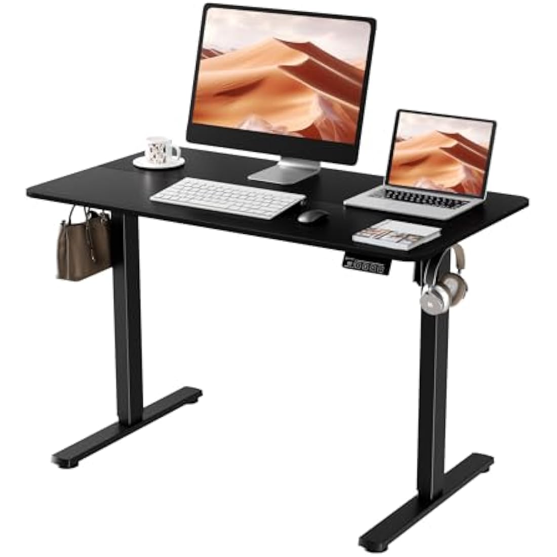ERGOMAKER Electric Standing Desk Height Adjustable 110x60cm (43.3"x23.6"), Sit Stand With Splicing Top for Home Office (Black Frame + Black Desktop)