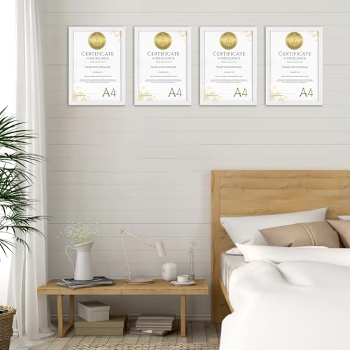 HORLIMER A4 Frames Pack of 15, White A4 Picture Frame for Displaying Certificates, Posters, Prints, and Documents on Wall or Desk Display