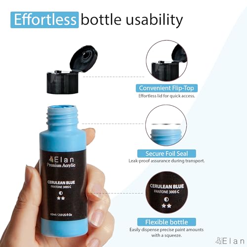 Elan Professional Acrylic Paint Set, 24 Acrylic Paint Bottles 60ml, Artist Paint Set for Adults, Acrylic Paint for Canvas, Professional Paint Set Non