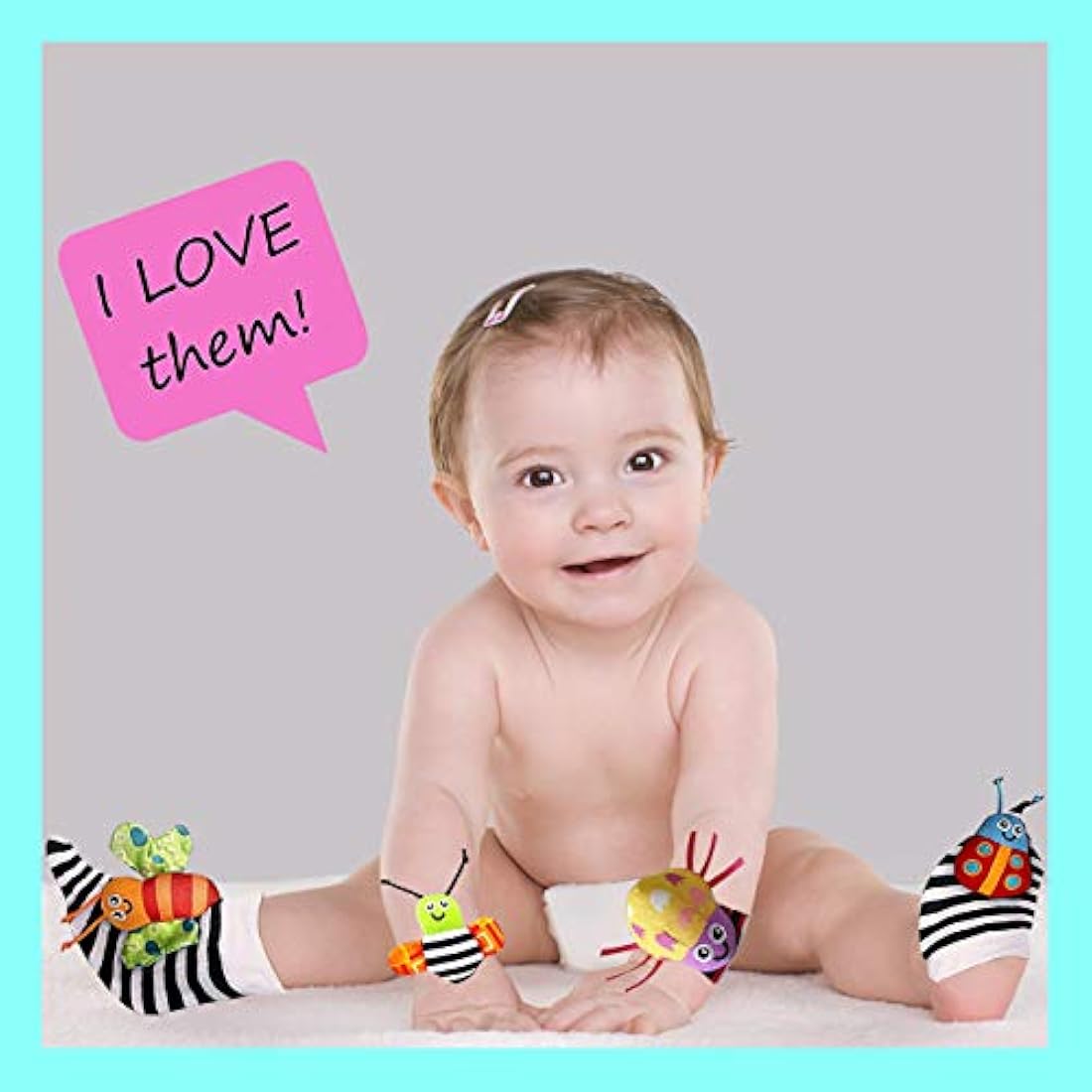 Foot Finders & Wrist Rattles for Infants - Developmental Texture Toys for Babies - Infant Socks & Baby Wrist Rattle - Newborn Toys for Girls Boys 0-3 3-6 6-9 Months