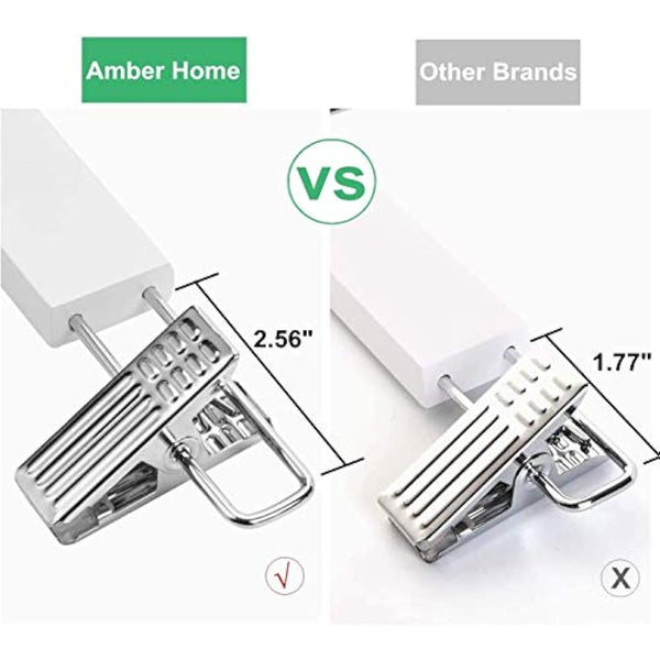 Amber Home 36cm White Wooden Pants Hangers 20pcs, Smooth Wood Skirt Hanger Organizer with Adjustable Anti-Slip Chrome Clips, Space Saving Solid Clothes Hangers Rack for Bottoms Jeans Slacks Trousers