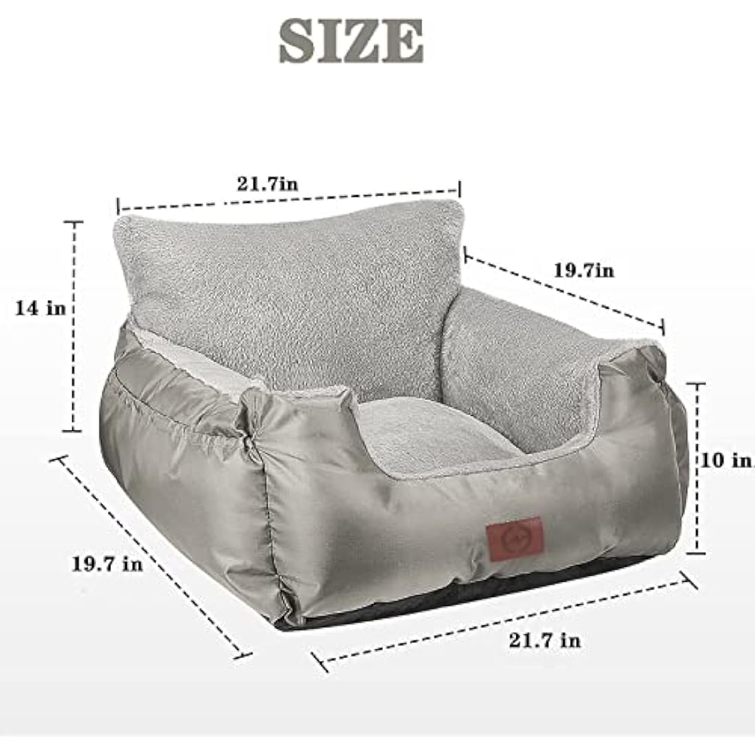 Pet Booster Seat Travel Car Bed for Small Dogs or Cats, Waterproof Warm Plush Dog Safety Seat with Storage Pocket and Clip-On Safety Leash, Silver Gray