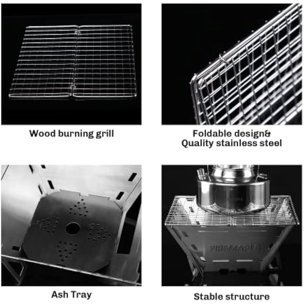 Fire-Maple Maverick Camping Wooden Burning Stove | Stainless Steel Square Firepit with Grill | Folding Fire Pit for Bonfire Backyard Patio Deck Camp Picnic (Square)