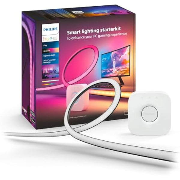 Philips Hue Play Gradient PC Lightstrip Starter Kit Including Hue Bridge [for 24-27 Inch Screens] LED Smart Lighting. Sync for Entertainment, Gaming and Media.