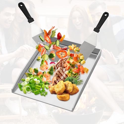 WELL GRILL 30x40CM Stainless Steel Plancha Plate with Scraper Set, Universal BBQ Grill Pan Accessories for Weber, Char-Broil, Burnhard, Uniflame,
