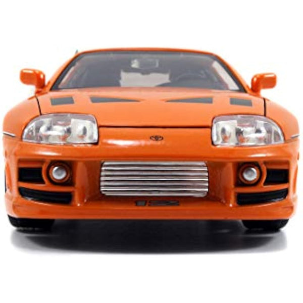 Jada Toys - Fast and Furious Model Car Toyota Supra & Brian - Car Model 1995 Toyota Supra Mk4 1:24 Orange with Brian O'Conner Figure, Vehicle with Spoiler, Opening Parts & Removable Roof