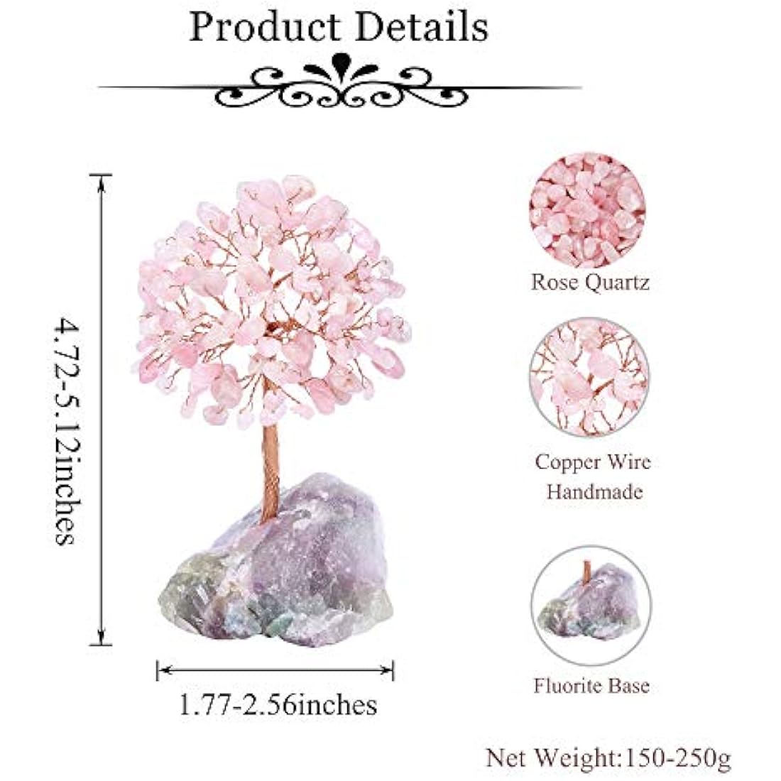 JSDDE Rose Quartz Crystal Healing Crystals Gemstones Feng Shui Money Tree of Life Figurines