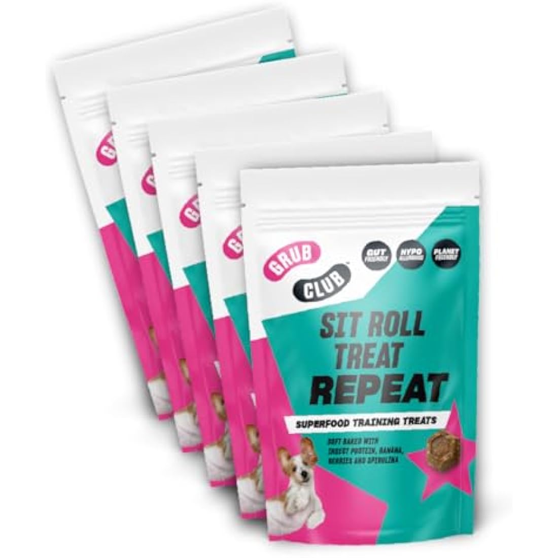 Insect Protein Superfood Dog Treats for Daily Training and High Value Rewards - Grain Free, High Protein and Planet Friendly - Sit Roll Treat Repeat (10 x 100g) - GRUB CLUB