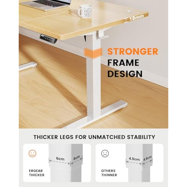 ErGear Electric Standing Desk-140 x 80 cm-100kg Load Capacity Height Adjustable Desk with Advanced Brushless Motor, Quiet Operation, Sturdy Metal Frame