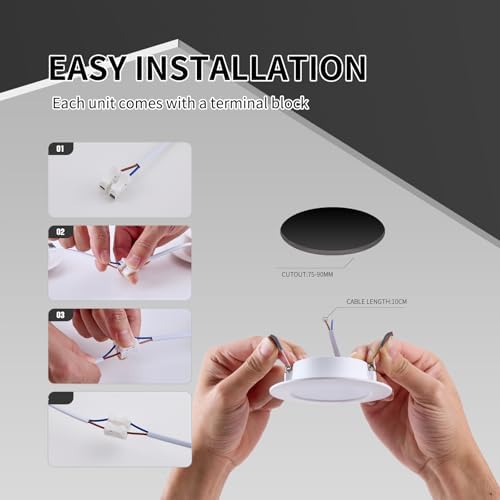 Grebbeam 20x 5W LED Recessed Ceiling Lights 230V, IP44 LED Spotlights 450LM, Cold White 6000K, Ø75-90mm Hole Diameter, Downlights for Bathroom, Kitchen, Living Room