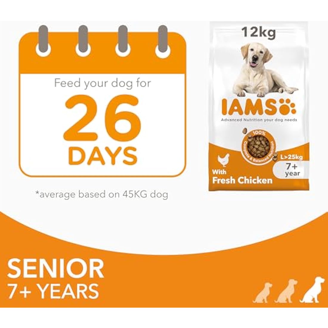 IAMS Senior Large Complete Dry Dog Food Chicken 12kg - With DentalCare System