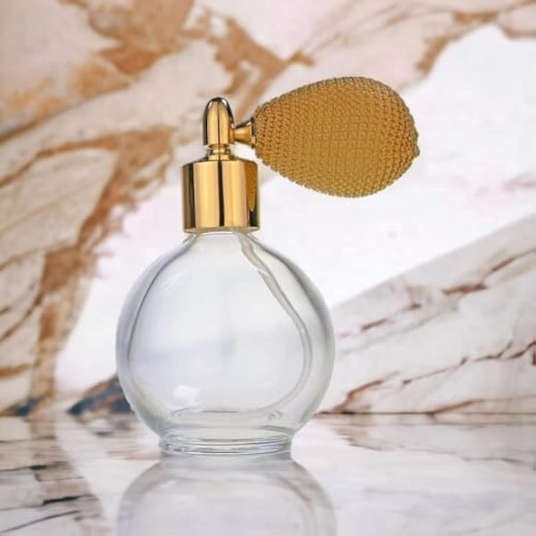 78ml Classic Round Perfume Bottle Atomizer with bulb pump, Filling Funnel & Gift Box (Gold with gold metal)