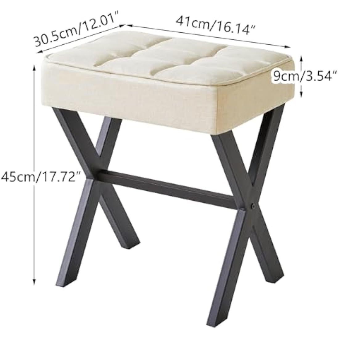 IBUYKE Square Makeup Stool with X-Leg Foot Rest, Linen Footrest, Ottoman Seat Vanity Stool, Multi-Use as Small Side Table, for Bedroom, Living Room, Linen L/G-70Y