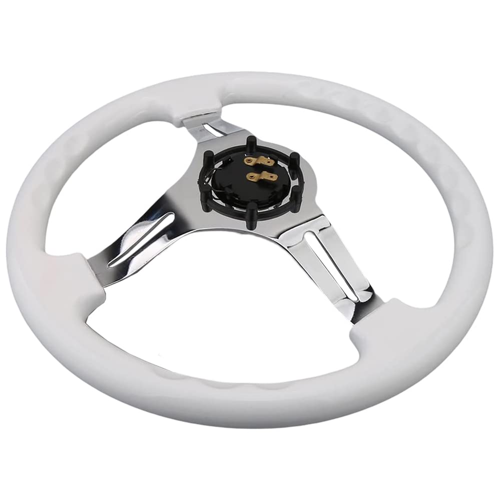 350mm Green Racing Steering Wheel Neo Chrome Spoke Universal 6 Bolts 45mm Deep Dish Classic ABS Wood Steering Wheel with Horn Button