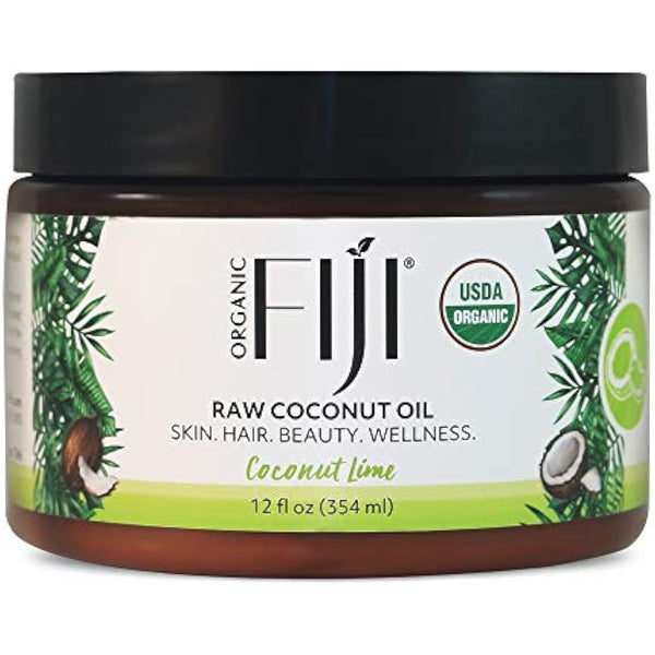 Organic Fiji Raw Cold Pressed Coconut Oil for Hair, Skin, Face & Body | Relaxing Massage Oil | Coconut Lime,12 oz for Women Men & Baby