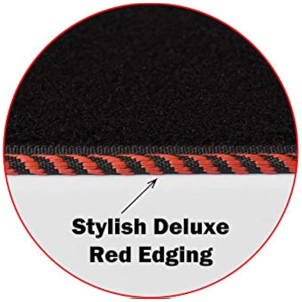 Lusso Floor Carpet Mats for Car | Tailored/Compatible to Fit Ford Kuga 2008 to 2012 | with unique logos Carpet | Front & Rear with Heel Pad | 4-Piece Set (Red edging)