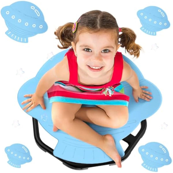 Evie Bee Spinning Chair for Kids, Autism Sensory Equipment, 360° Swivel Toys Wobble, ADHD Kids Swivel Chair for Balance & Coordination Training, Safe Durable Play Spinning Seat (Blue Rocket)