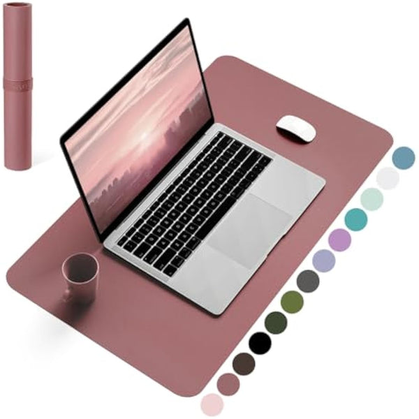 YSAGi Non-Slip Desk Pad, Waterproof PVC Leather Desk Table Protector, Ultra Thin Large Mouse Pad, Easy Clean Laptop Desk Writing Mat for Office Work/Home/Decor (60 x 35 cm, Dark Pink)