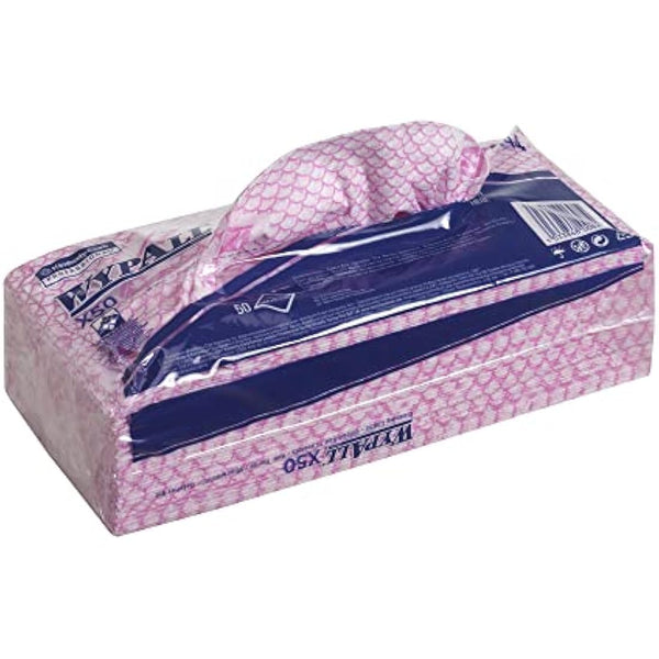 WypAll Cleaning Cloths, Red Colour Coded Wipes 7444, Food Contact Approved, 1 Ply – Durable and Absorbent, Workplace Hygiene, Poly Pack, 6 Packs x 50 (300 Total)