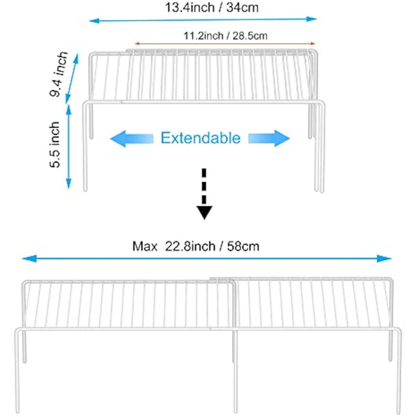 iPEGTOP Freezer Cabinet Storage Shelf, Expandable Metal Rustproof Spice Rack, Adjustable Kitchen Organizer Counter Fridge Pantry Shelf Space Saver, White, Set of 2