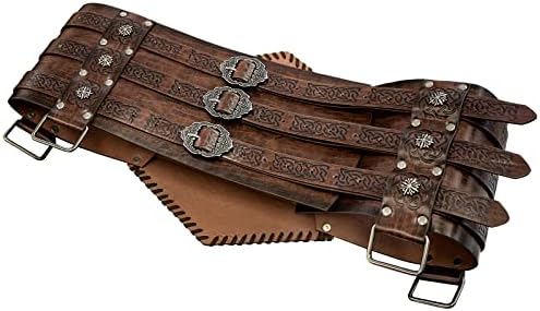 HiiFeuer Viking Embossed Waist Armor, Norse Faux Leather Wide Belt, Medieval Knight Corset Belt for LARP Costume