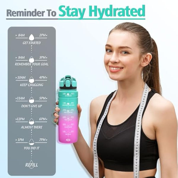 Niggeey 500ml & 700ml & 1000ml Motivational Water Bottle with Time Marker, Sports Water Bottles, Leak Proof BPA Free Tritan Drink Bottle for Kids, Men, Women, Running, Cycling, School, Gym and Sport