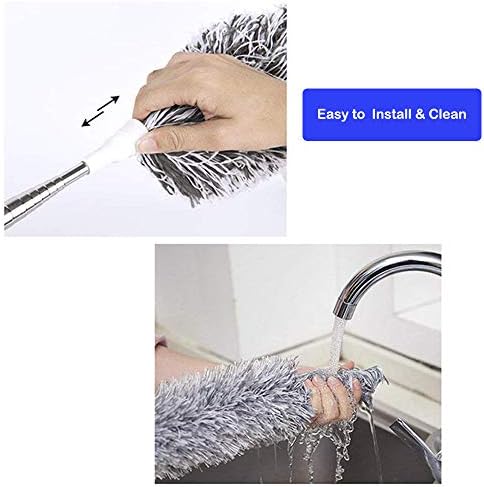 Feather Extendable Telescopic Pole, 100 inches, Microfiber Duster with Washable Bendable Head, for High Ceiling Fans, Blinds, Cobweb, Cars