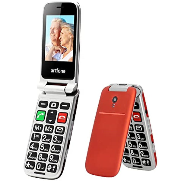 artfone CF241 Flip mobile Phone for Elderly People, Simple Big Button Flip Phone for Seniors, GSM Phones Unlocked SIM Free with 2.4" Large Screen(Red)