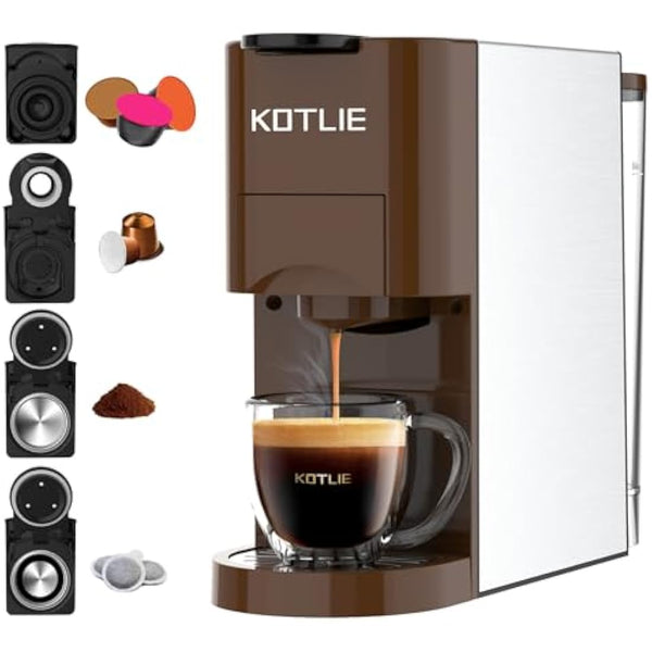 4 in 1 Espresso Single Serve Coffee Machine for Nespresso Original/Dolce Gusto/L’OR/Ground Capsule and ESE Coffee Pods,19Bar Multi-Capsule Coffee Machine AC-513K