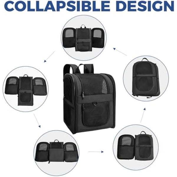 Apollo Walker Pet Carrier Backpack for Large/Small Cats and Dogs, Puppies, Safety Features and Cushion Back Support for Travel, Hiking, Outdoor Use (Black)