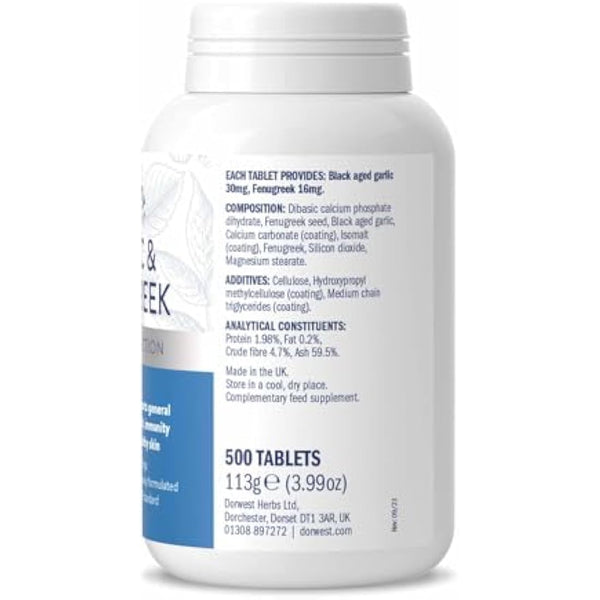 DORWEST HERBS Garlic and Fenugreek Tablets for Dogs 500 Tablets