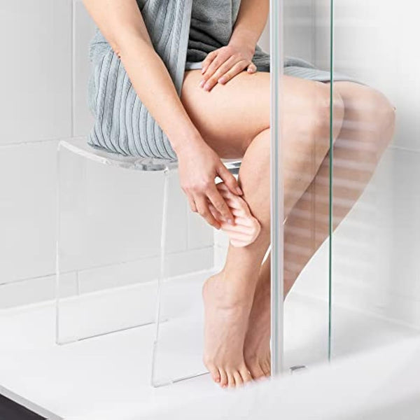 Navaris Clear Acrylic Shower Stool - Waterproof Transparent Chair for Bathroom Kitchen Bedroom - Backless See-Through Modern Seat for Wet or Dry Use