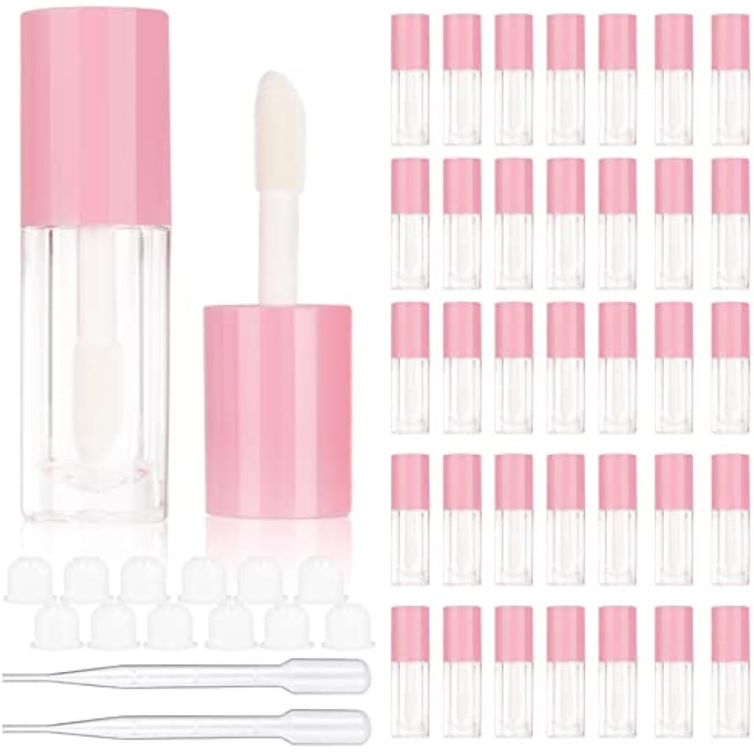 COSIDEA 30pcs Pink Empty 6ml 0.2oz Lip Gloss Tubes with Big Doe Foot Wand，Round Lipgloss Containers，Concealer Tube Cosmetic Packing Container Bulk Wholesale