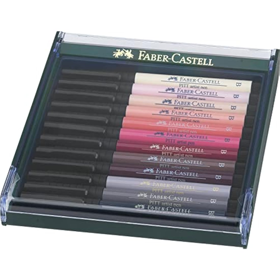 Faber-Castell Art & Graphic Pitt Artist Pen Brush India Ink Pen, Portrait, Set Of 12, For Art, Craft, Drawing, Sketching, Home, School, University, Colouring
