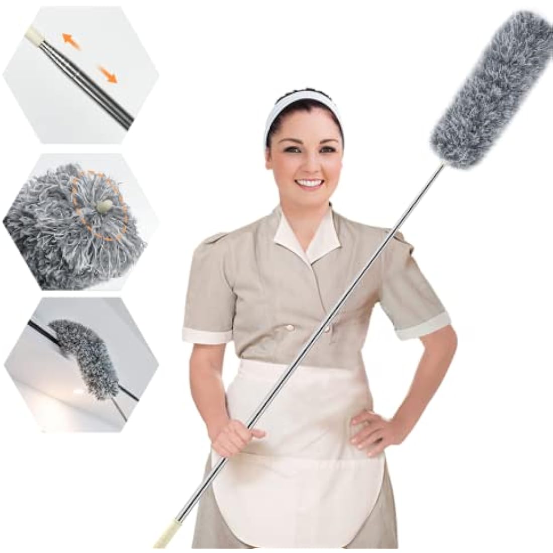 ENJSD Extendable Feather Duster,Microfiber Duster with Extra Long 100in Stainless Steel Telescopic Dusters with Scratch Resistant Cover,Perfect for Cleaning Cobweb,Ceiling Fan,Cars etc.(Grey)