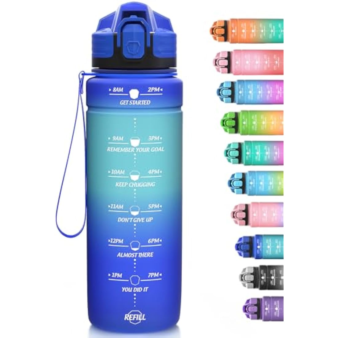 Niggeey 500ml & 700ml & 1000ml Motivational Water Bottle with Time Marker, Sports Water Bottles, Leak Proof BPA Free Tritan Drink Bottle for Kids, Men, Women, Running, Cycling, School, Gym and Sport