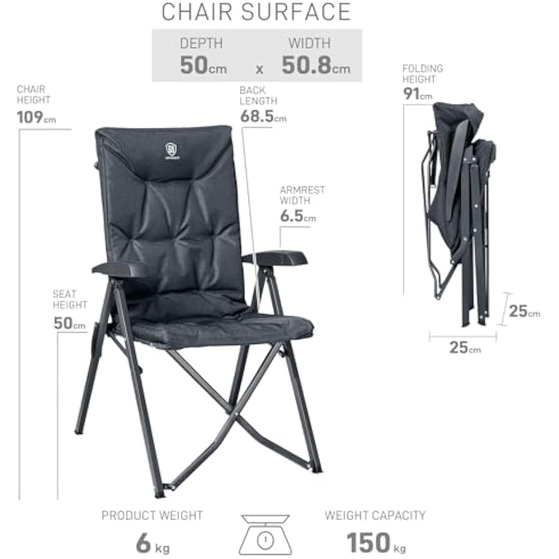 EVER ADVANCED Luxury Camping Chairs 2 Set for Adults Heavy Duty High Back Oversized Folding Garden Chair Comfy Padded 6cm Loadable 150kg Cam Adjustable Dining Chairs 4-Position Recliner Chair Black