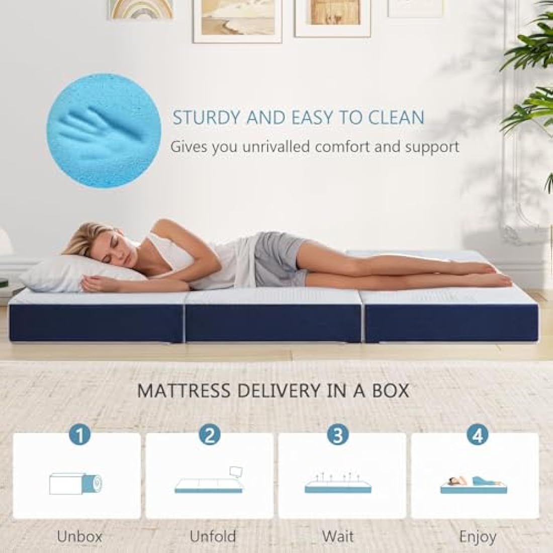 Hiimgo Folding Mattress, 10cm Single with Portable Pillow and Storage Bag, Memory Foam Mattress for Travel, Camping, Guest and Home(90x190x10cm)