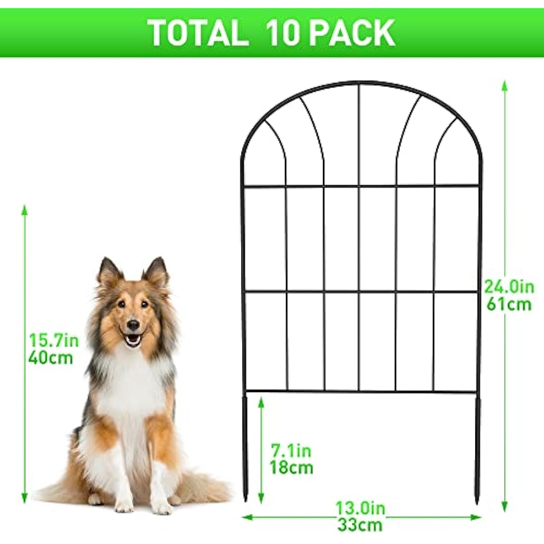 Decorative Garden Fence 10Pack, Metal Rustproof Iron Landscape Wire Folding Fencing Ornamental Panel, Outdoor Rustproof Fence Panel Animal Barrier Flower Bed Border for Patio Backyard (60CM X 330CM)