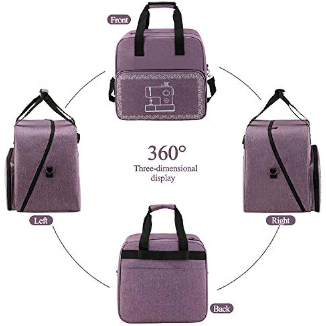 Coopay Overlocker Bag Carry Case, Overlocker Machine Protective Case with Shoulder Strap and Compartments for Power Cable and Thread, Travel Storage Bag, Large, Waterproof, 15*14*11.4 inches, Purple