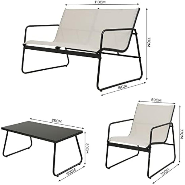 Grand patio Conversation Sets 4 Pieces, Garden Table and Chairs, mesh sling Material, Waterproof, Breathable, Garden Furniture Sets for Outdoor, Backyard, Poolside (Beige)