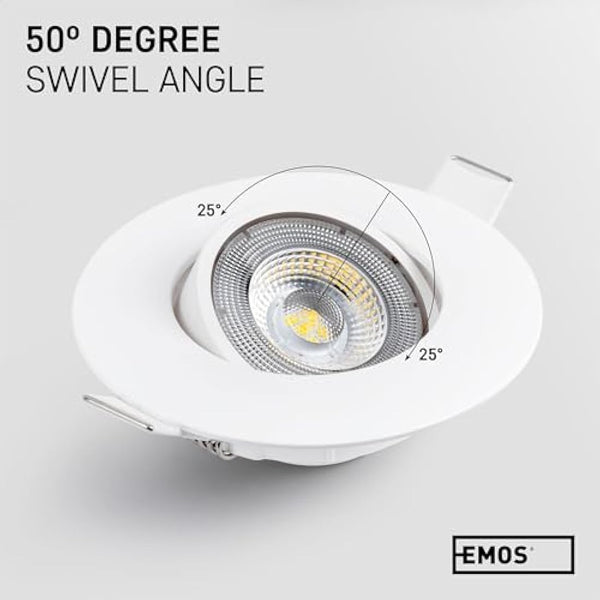 EMOS LED Spot Lights Ceiling Round 5W / 450lm, 3000K Warm White | 50° Tilt Swivel Recessed Ceiling Lights, Ultra Slim | Pack of 12 Recessed LED Downlights for Ceiling, Mains Powered, White