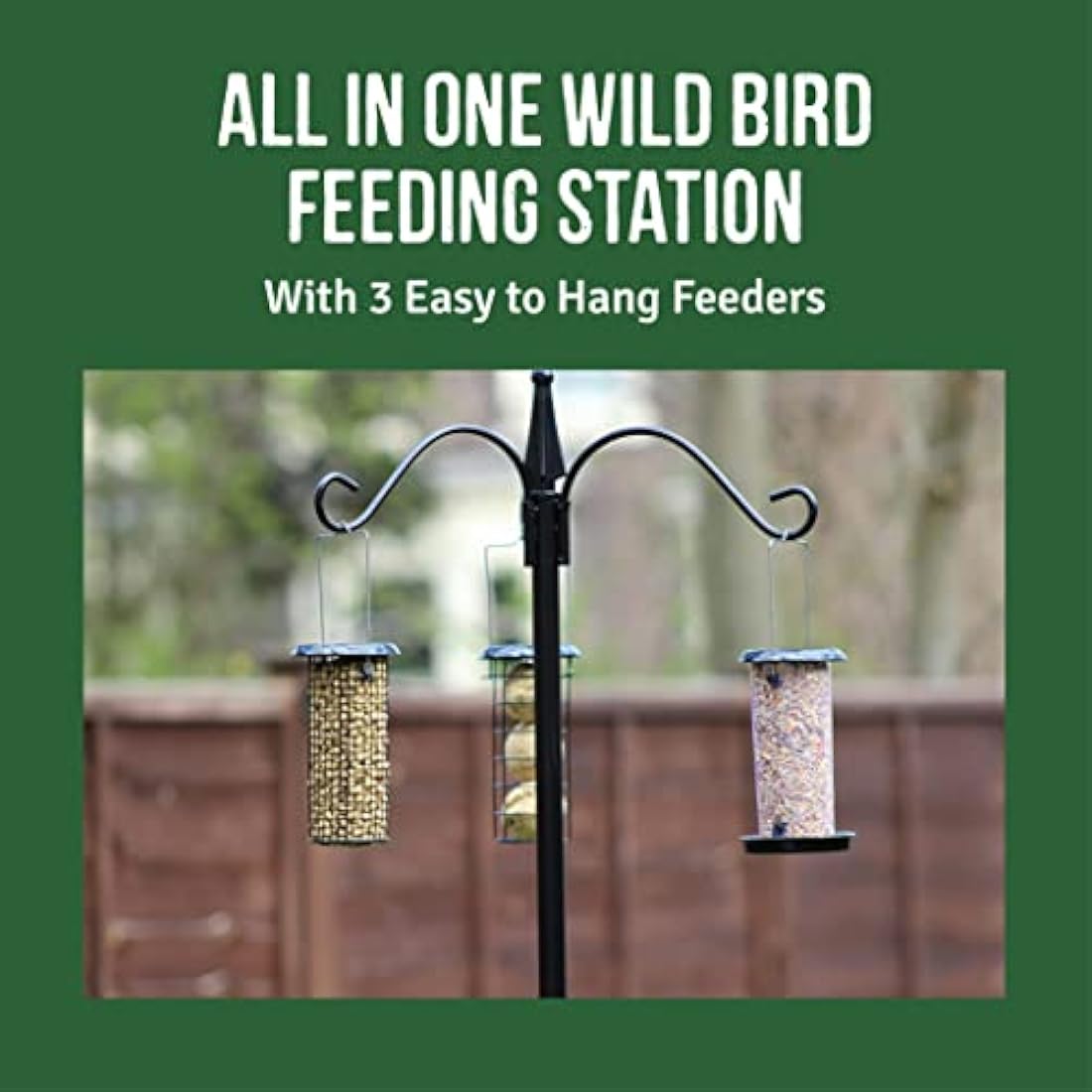 Feeding Station, Heavy Duty Bird Feeding Station with Three Hooks for Hanging Feeders, Easy to Assemble, Great for Any Garden or Outdoor Area - Honeyfield's (188x47cm), Black
