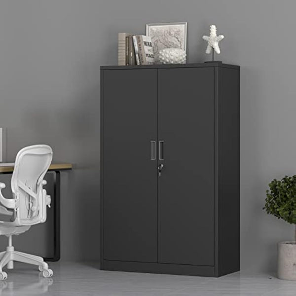 iJINGUR Metal Storage Cabinet with Locking Doors and 3 Adjustable Shelves, Lockable Steel Storage Cupboard for Home Office Garage Pantry (Black)