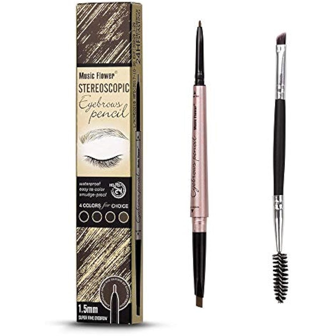 HeyBeauty Eyebrow Pencil with Brow Brush, Double Ended Eyebrow Pen, Automatic Makeup Cosmetic Tool, （Light Coffee）