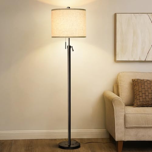 Floor Lamp,Floor Lamps for Living Room,Black Modern Standing Lamp with Lampshade,3 Colors Temperature,Height Adjustable,Standard Lamps for Living Room Bedroom Office(9W Bulb Included)