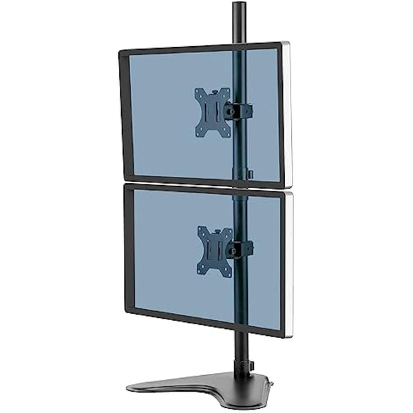 Fellowes Dual Stacking Monitor Arm - Seasa Freestanding Monitor Mount for 8KG 32 inch Screens - Ergonomic Adjustable Monitor Arm - Tilt 45° Pan 120° Rotation 360°, VESA 75 x 75/100 x 100 - Black