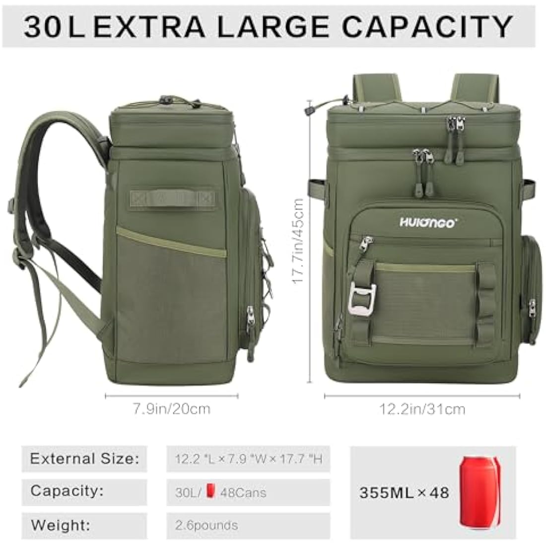 Hulongo Large Waterproof Insulated Cooler Backpack for Men & Women, Leak Proof Cooler Backpack